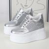 Fashion 12CM Genuine Leather Platform Sneakers Wedge Shoes for Women Breathable Sneakers Casual Shoes Hidden Heel Zapatillas Mujer