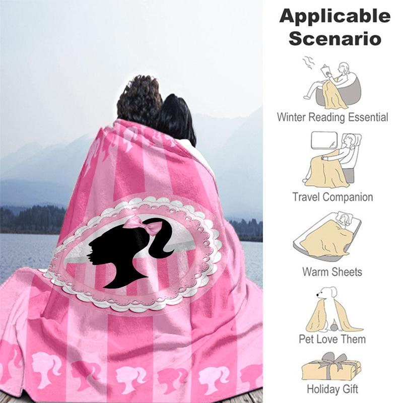 1pc Pink Girly Wallpaper Cartoon Blanket,Portable Throw for Travel & Camping, All Season Cozy Blanket,Ideal Gift