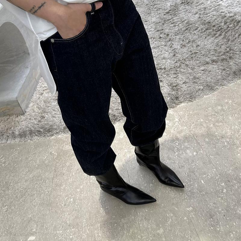 Pointed Toe Mid-Tube Boots Women's Fashion Autumn New Wide Cylinder Slip-proof Wear-resistant Stiletto Shoes