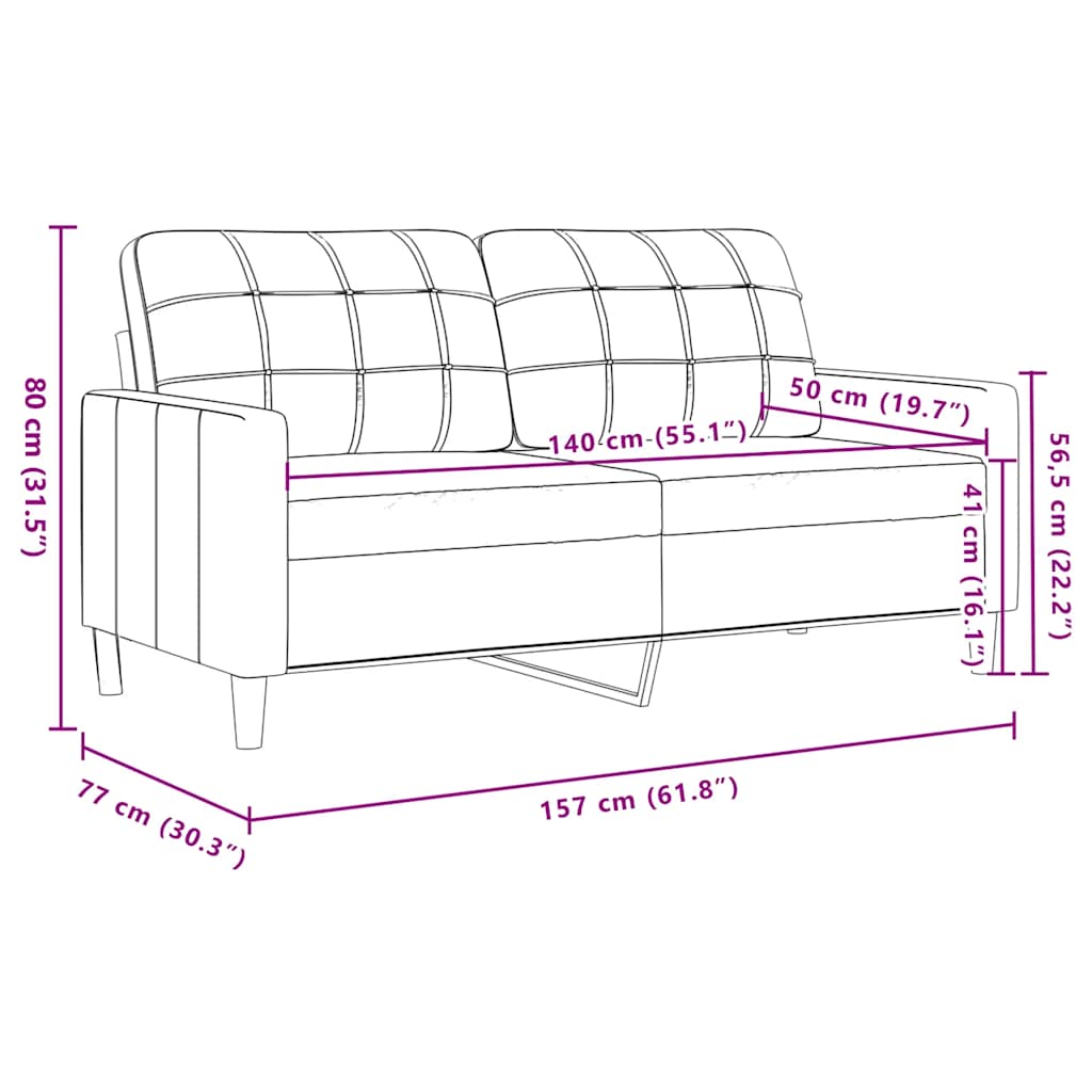 2 Seater Sofa Brown 140 cm Velvet
