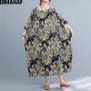 DIMANAF 2021 Plus Size Women Dress Vintage Floral Print Beach Holiday Summer Sundress Dress Loose Long Dress Oversize 5XL 6XL