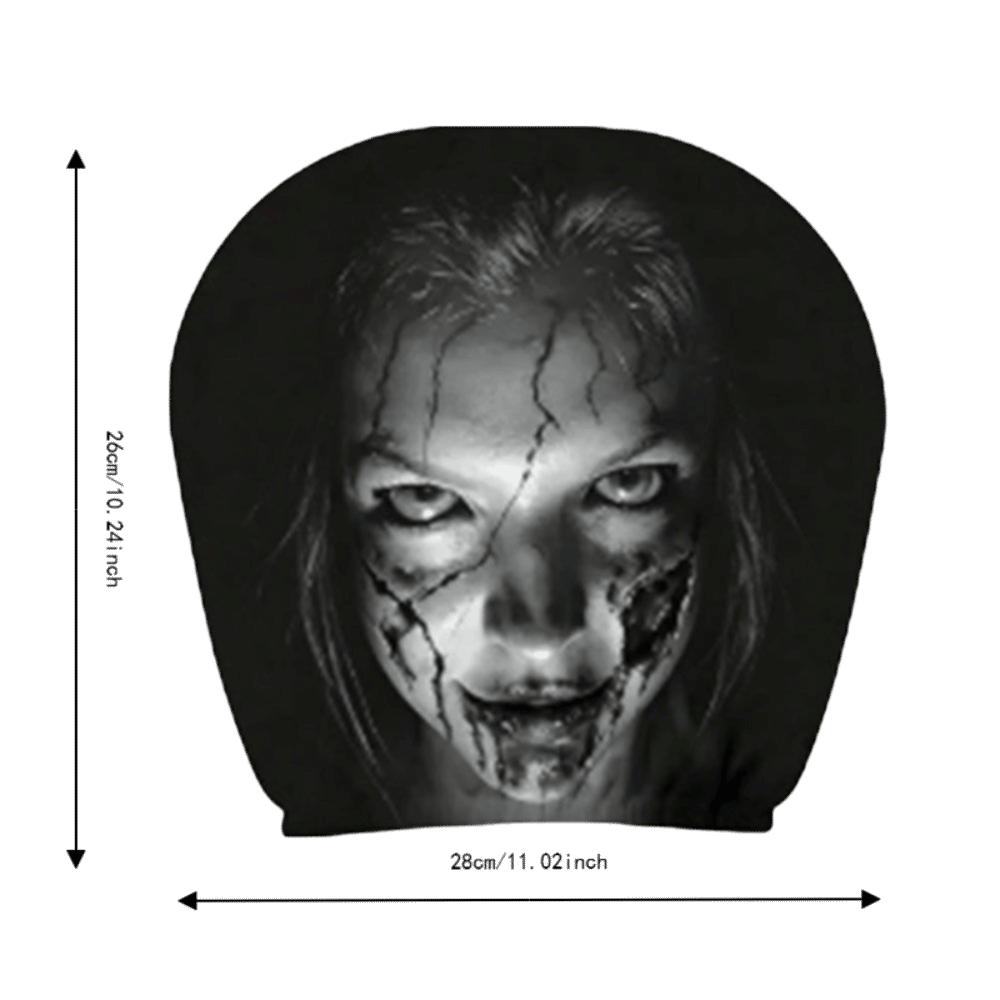 2Pcs Black Car Seat Cover Scary Face Printing Car Headrest Protector Car Headrest Cover Halloween
