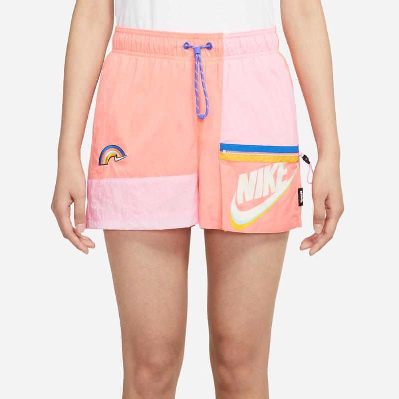 Nike Sportswear Icon Clash Color-Block Zip Pocket Printed Woven Shorts Women Bottoms Rage-Red DJ5376-641