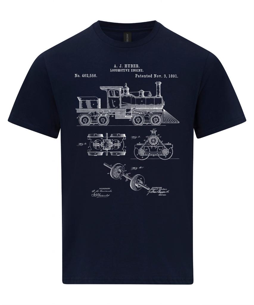 Steam Engine Locomotive Train T-Shirt Patent Blueprint