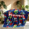 Custom Name Personalized Blue Smurfs Print Blanket, Home Decor, Bedroom, Sofa, Camping, Couch, Gifts for Birthday Christmas