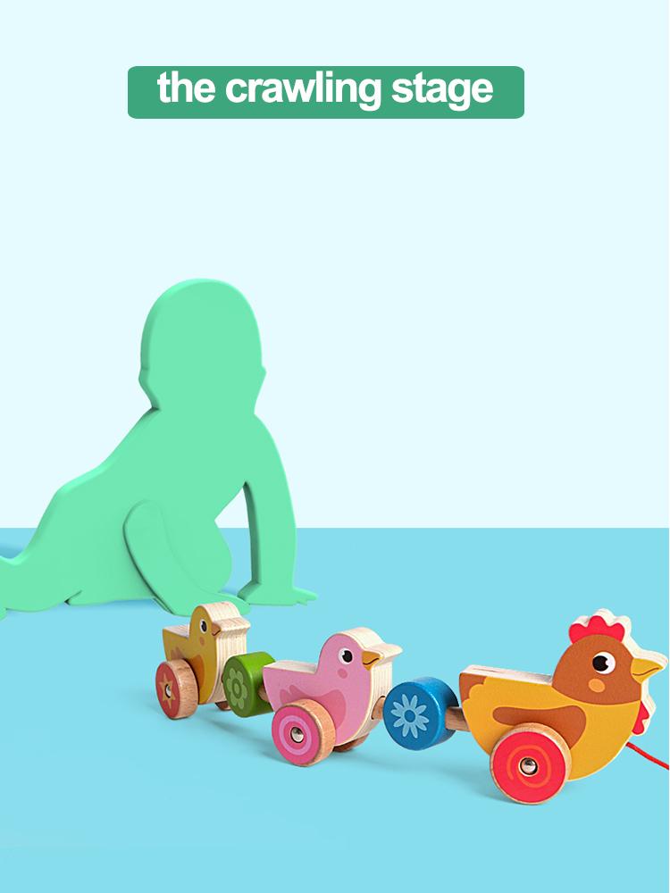 Iwood Wooden Boys Drag Walker Toy Car/Infant Hand Rope Car Baby Car Children's Day Birthday Gift