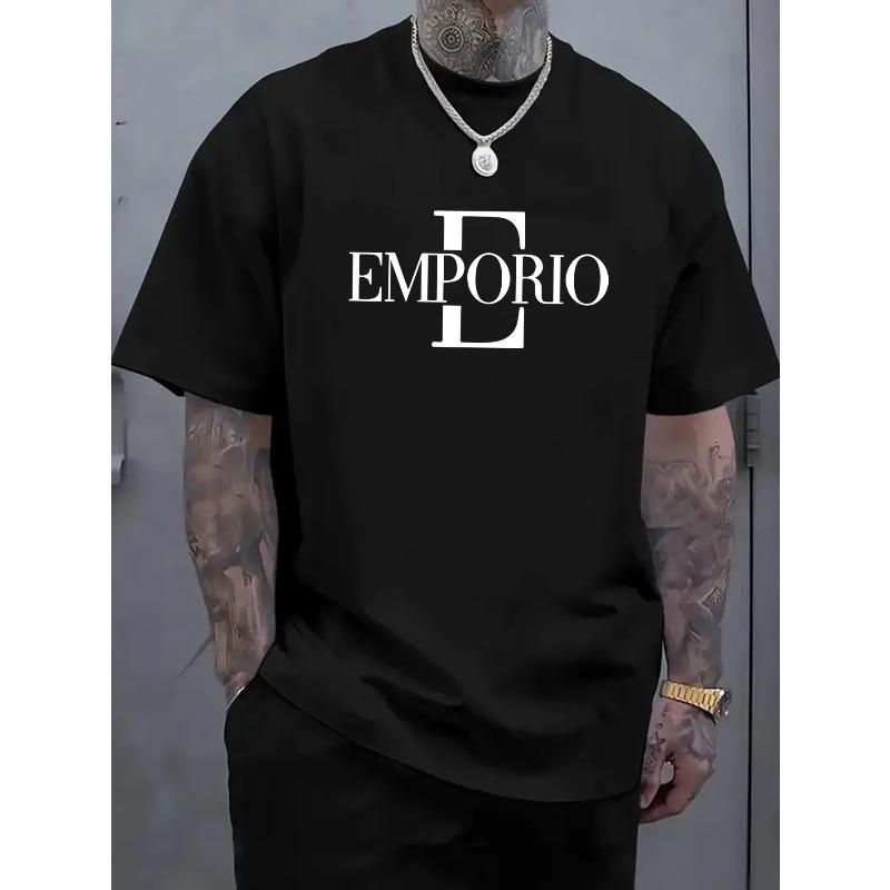 European sizes Men s T-shirt, Plus-size Men s Fashionable Casual Short-sleeve Tee with E Letter Graphic Print S чёрный