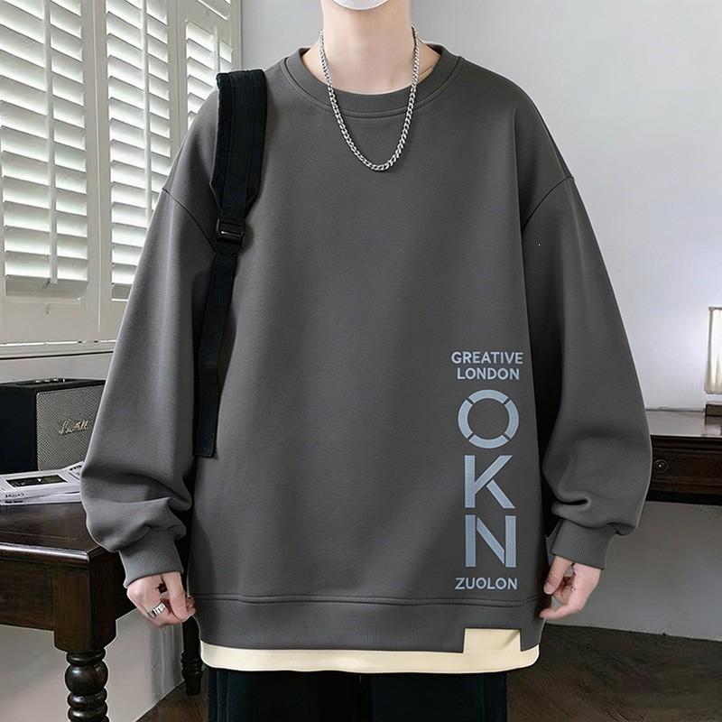 Mens Casual Crewneck Sweatshirt Letter Print Loose Fit Long Sleeve Wear