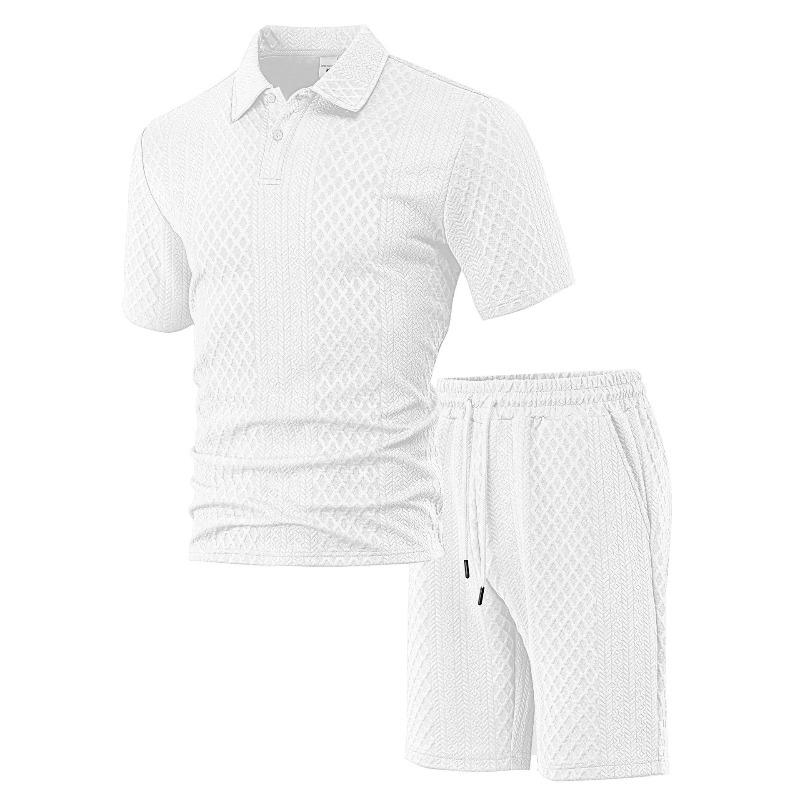 Men's Summer New Jacquard Cloth Men's Casual Sports Thin Lapel Shirt Short-sleeved Set