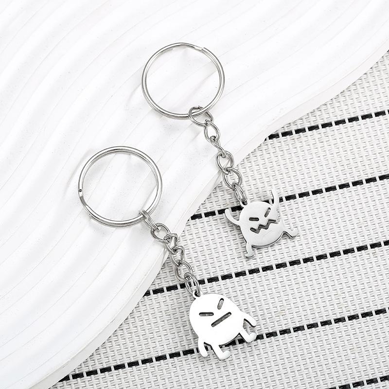 Cartoon Character Stainless Steel Keychain Cute Couple Style Fashion Backpack Pendant Practical Daily Key Accessory