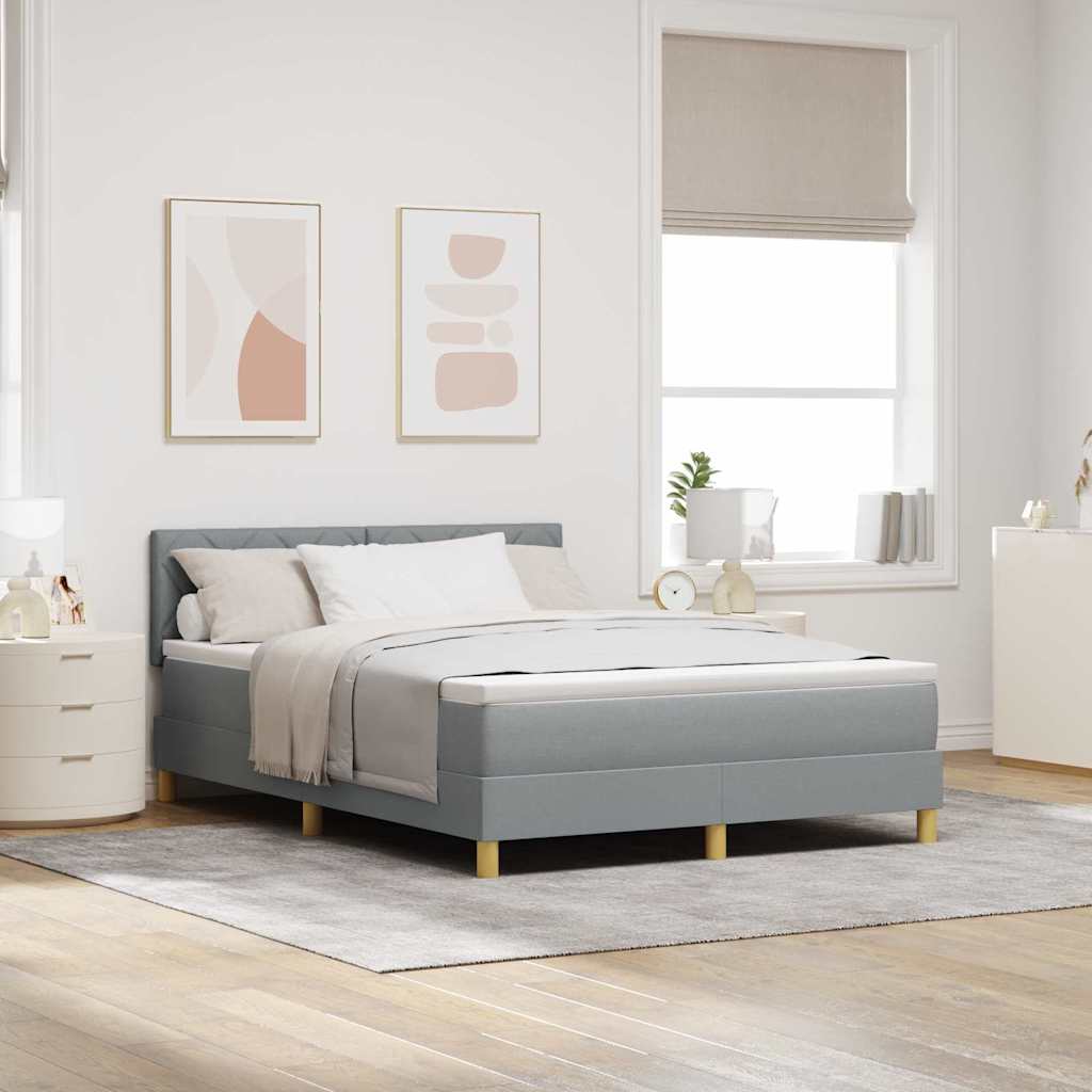 Box Spring Bed with Mattress Light Grey 140 x 190 cm Fabric