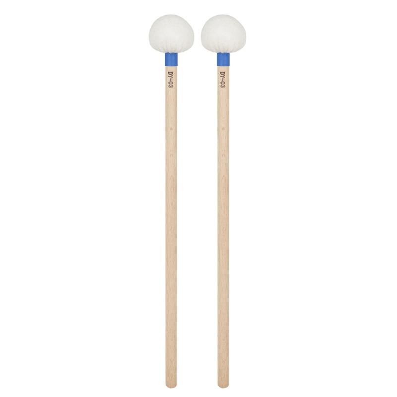 1 Pair Felt Head Timpani Mallet Drumstick Wood Handle Percussion Band Stick