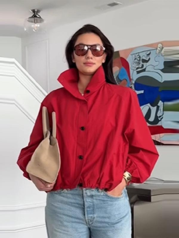 2025 Autumn Solid Color Versatile Stand-up Collar Short Jacket