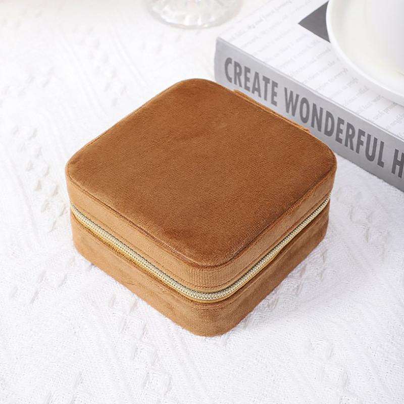 Velvet Jewelry Box Travel Portable Flannel Square Zipper Style Jewellery Storage Case  Gift Holder Ring Earring Holder