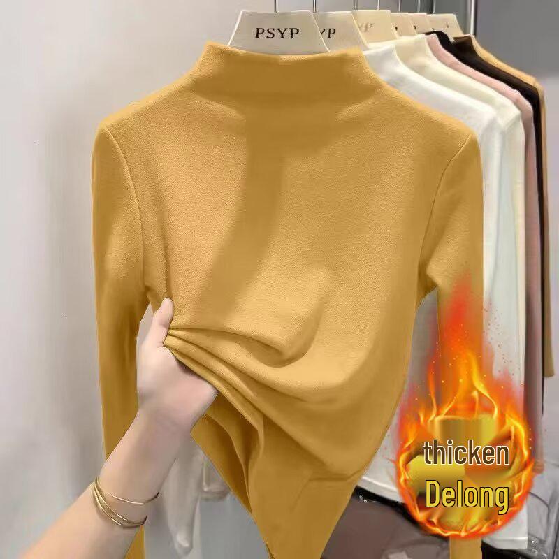 2024 Autumn/Winter White Cashmere Half-High Neck Long Sleeve Pullover Luxurious Base Layer T-Shirt