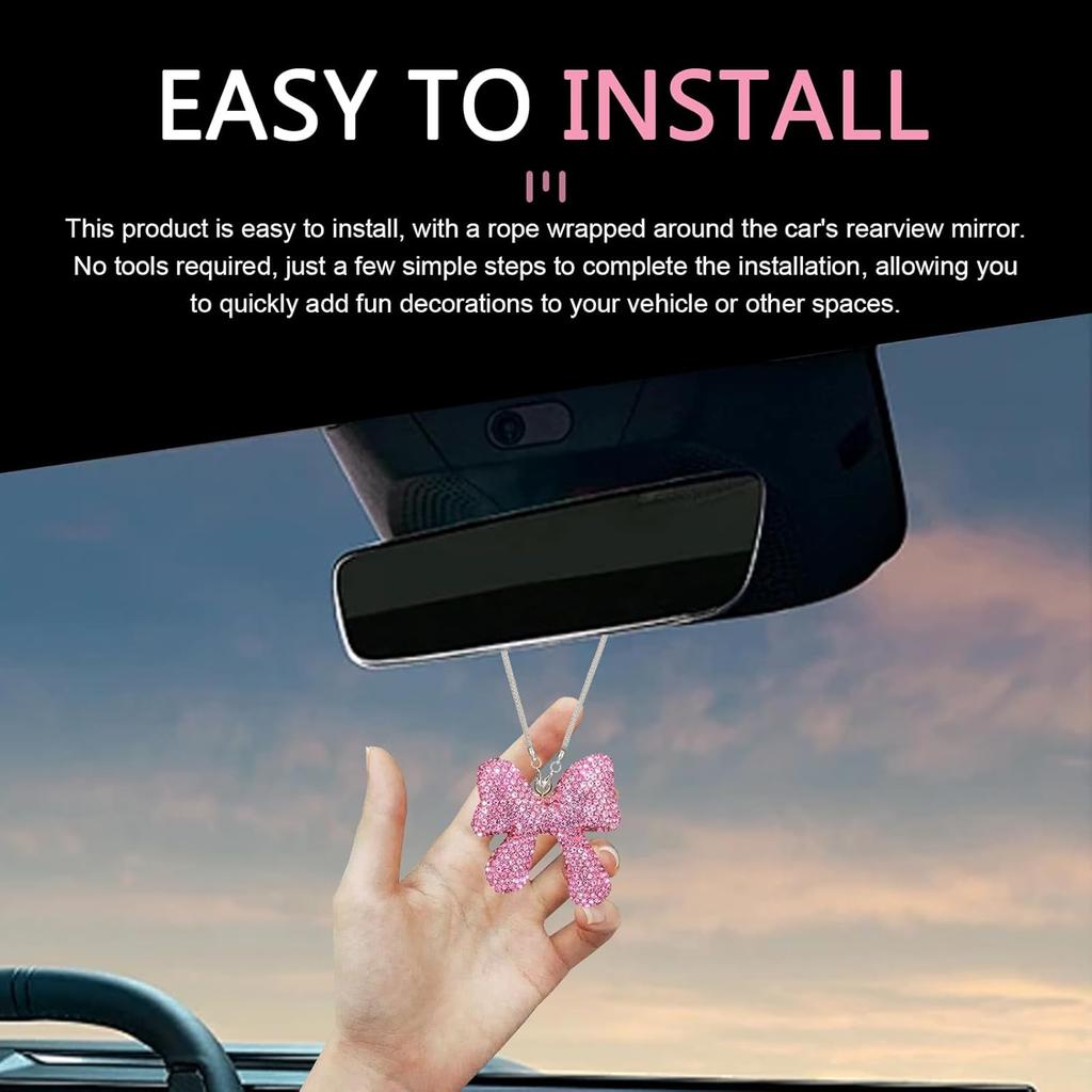Bling Car Rearview Mirror Hanging Ornament, Charming Elegant Rearview Mirror Pendant Decoration, Sparkling Rhinestone Bow Vehicle Interior Accessory,