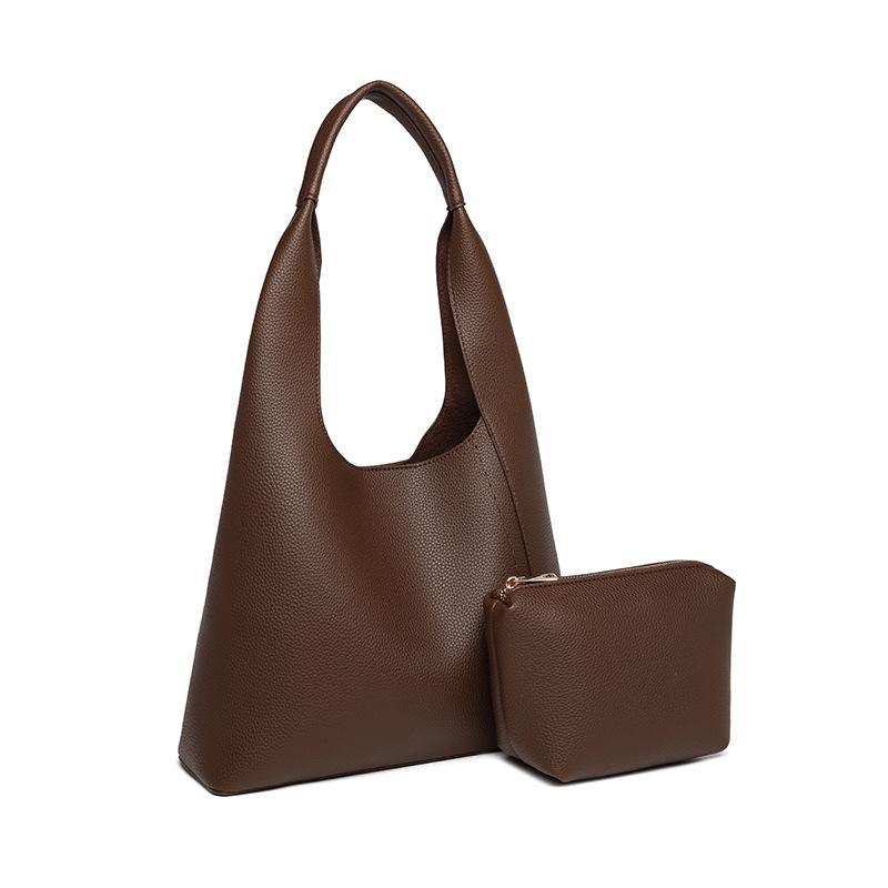 Leather Fleece Simple And Fashionable Shoulder Bucket Bag Commuter Summer Versatile Tote Bag Soft And Portable Student Armpit