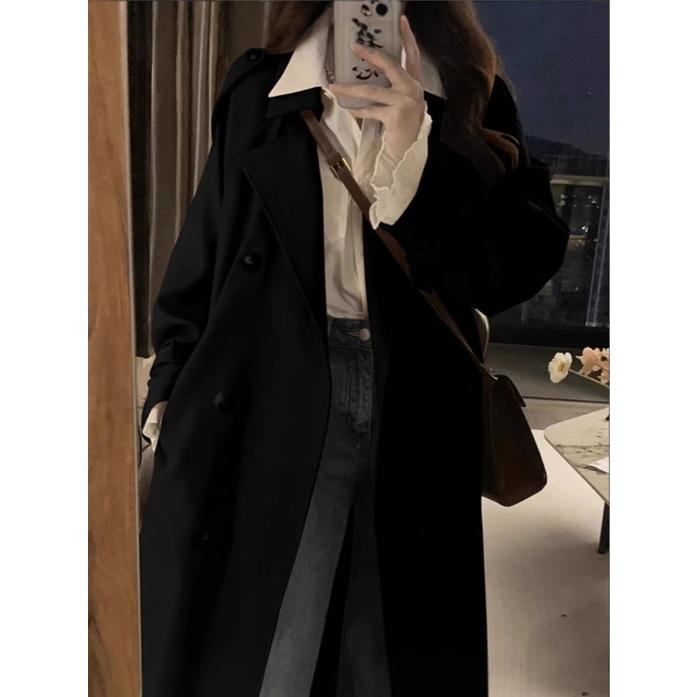 Double-breasted British-style Versatile Women s Trench Coat L чёрный