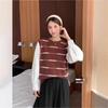 Women's Korean Style Stripe Slim Fit Knit Top: Round Neck Fake Two-Piece, Long-Sleeved for Autumn/Winter
