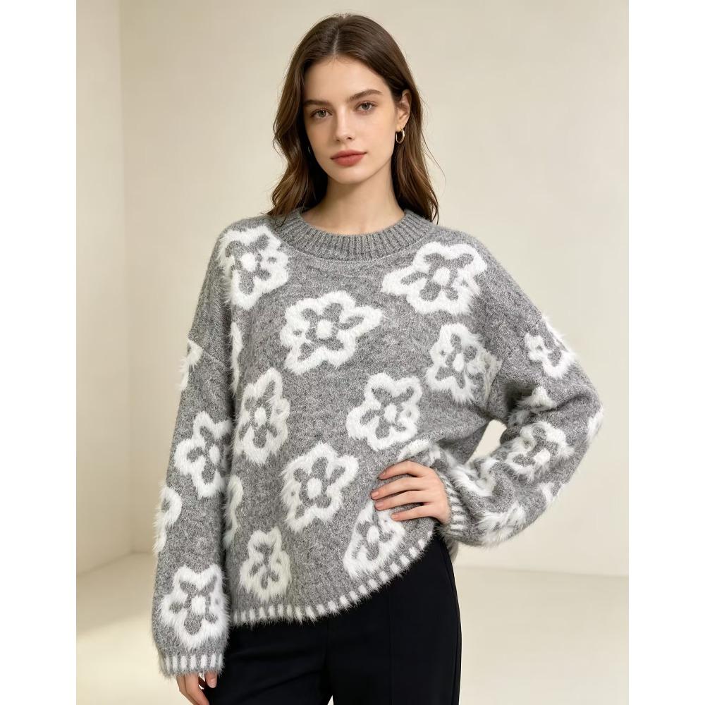 2026 Herbst Damen Bunte Pullover Stricken Basic Mode Rundhals Stil Locker Pullover Sweater