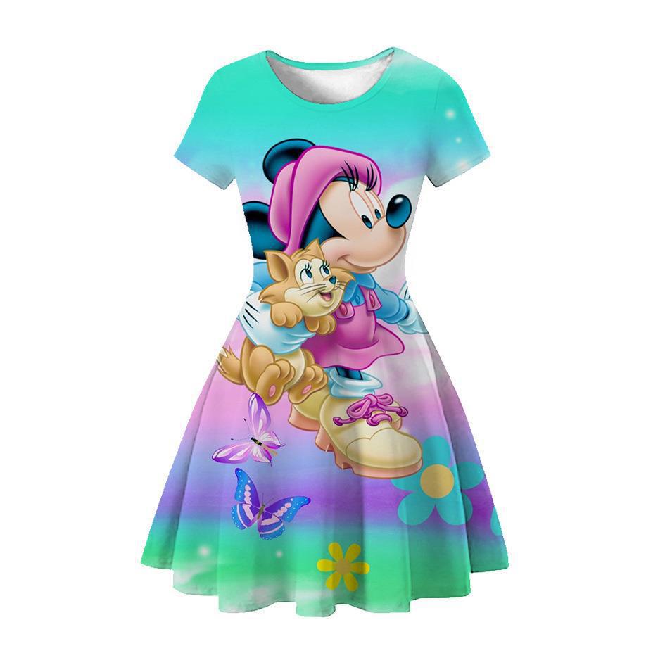 New Mickey Minnie Christmas 2D Printed Short Sleeve Dress Fashion Girls Princess Dress