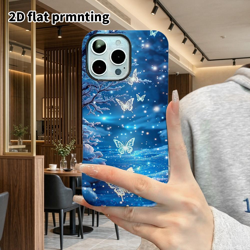 Phone Case: 2D Flat Design Suitable for iPhone 18 17 16 15 14 13 Pro Film Protective Case, Couple Style, Glowing Butterflies, Christmas and Halloween 