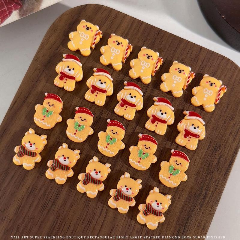 10 ks Kawaii Vánoční perníček los pryskyřičné ozdoby na nehty kreslené kreativní žlutý medvídek sněhulák dekorace na nehty DIY nehty