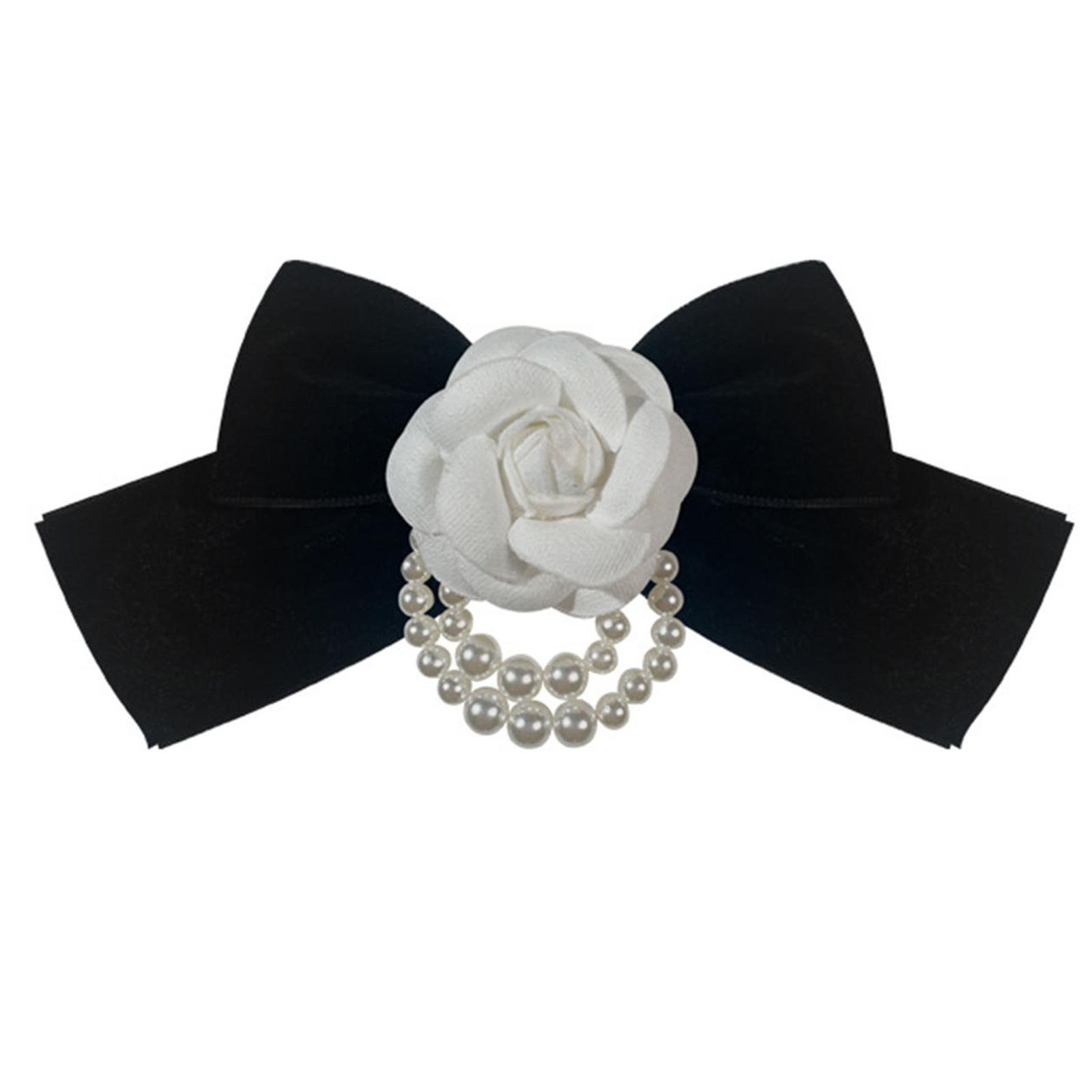 

Camellia Flower Bow Brooch Pin Faux Pearl Tassels Pre-Tied Bowknot Pins Clip Collar Dress Shirt Tie Corsage Brooches