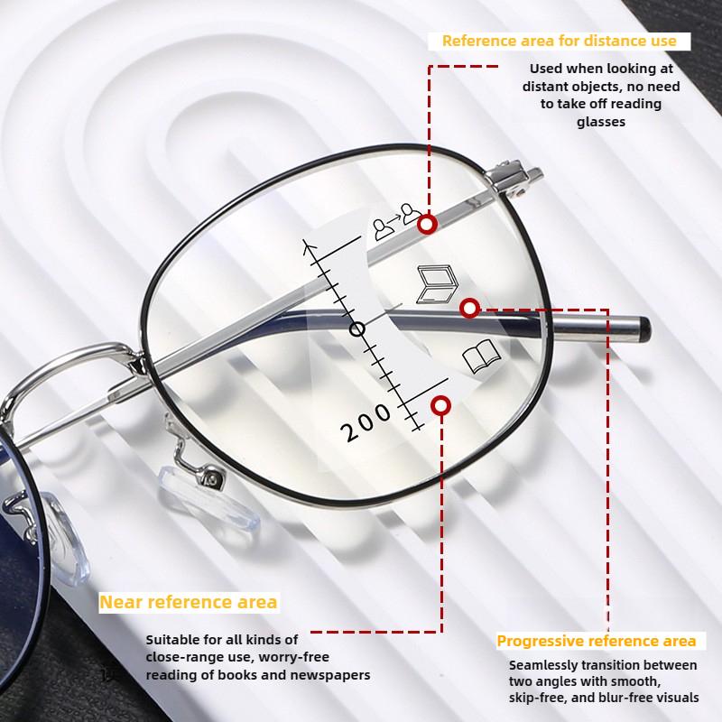 Men's and Women's Latest Fashion Multifocal Reading Presbyopia Glasses Neutral Fashion Square Frame Anti-blue Light Reading Glasses