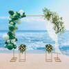 Gold Wedding Arch Stand with 2 Square Flower Stands, 2x2m Metal Wedding Backdrop Frame, 24x24x60in Floral Display Stand Decor