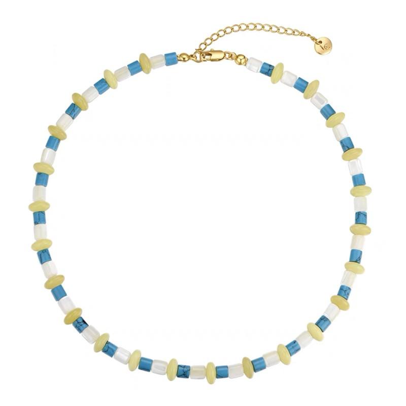 Vacation Style Colorful Natural Stone Necklace Blue Turquoise White Shell Lemon Beaded Choker Women