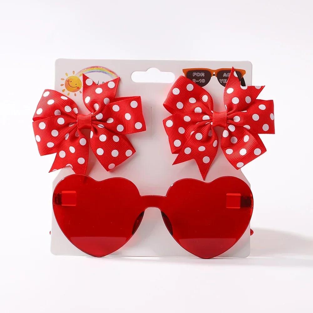 Lovely Sparkling Butterfly Hair Clip Hair Accessories Glasses Set Fashion Wave Point Kids Hairgripes Love Glasses Girls Headwear