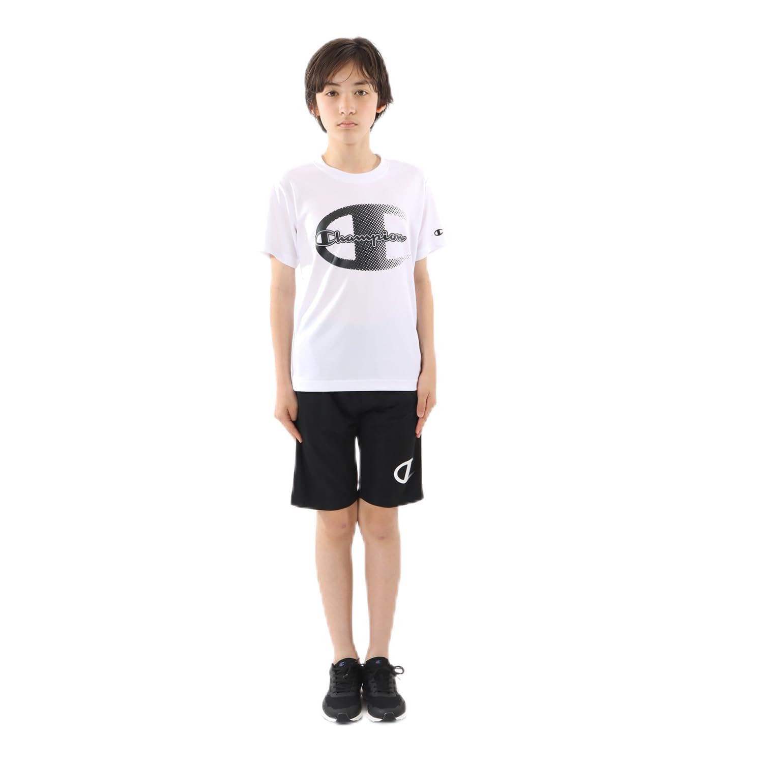 

Champion Short Sleeve Crew Neck Graphic Logo Print Shorts Basic Size 160 Kids Quick-Drying T-Shirt & Set, Sports, CK-ZSW02, White, белый