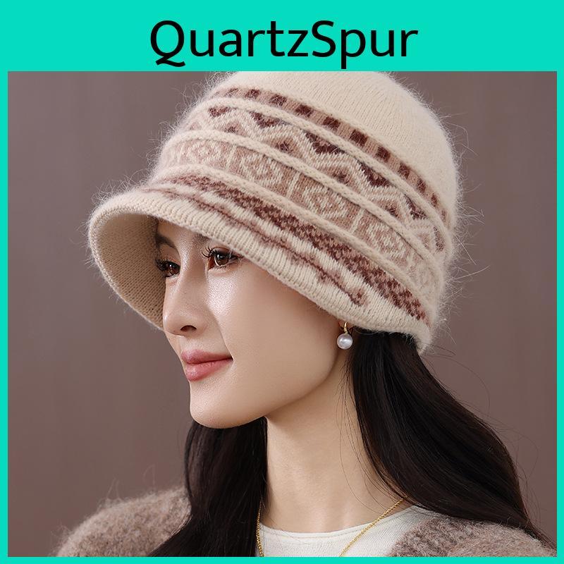 Womens Hat New Double Warm Rabbit Fur Hat Knitted Wool Hat In The Elderly Fisherman Hat