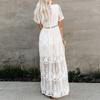 Women's Elegant V-neck Short-sleeved Lace Bride Long Dress Long Dress Wedding Bridesmaid Party Dress