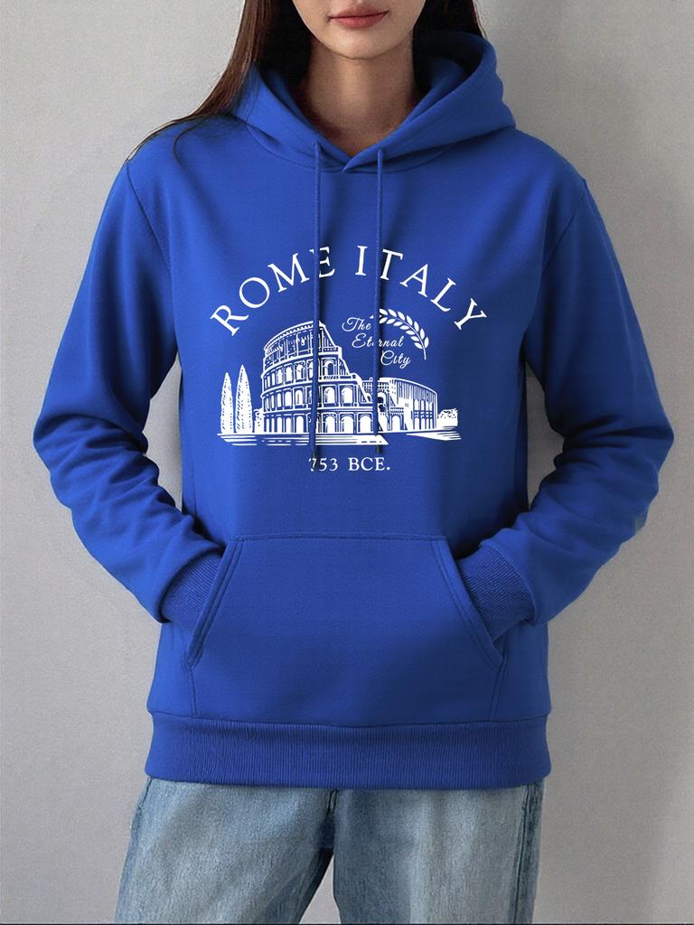 Colosseum Rome Italy Printing Hoodies Women Winter Fleece Warm Pullovers Loose Pocket Sweatshirts Casual Soft Womans Clothes