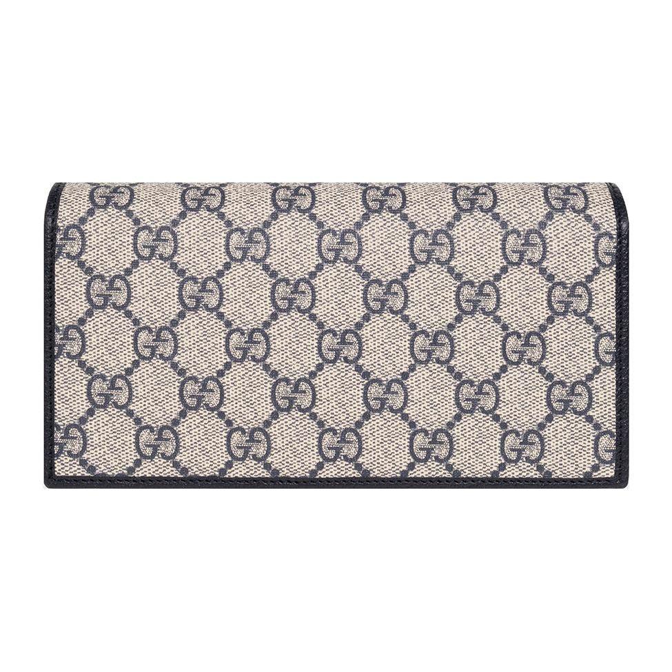 Gucci Horsebit 1955 GG Supreme Chain Wallet Beige Canvas Black Leather Silver Hardware Daily Use 621892-K9GSN-4075