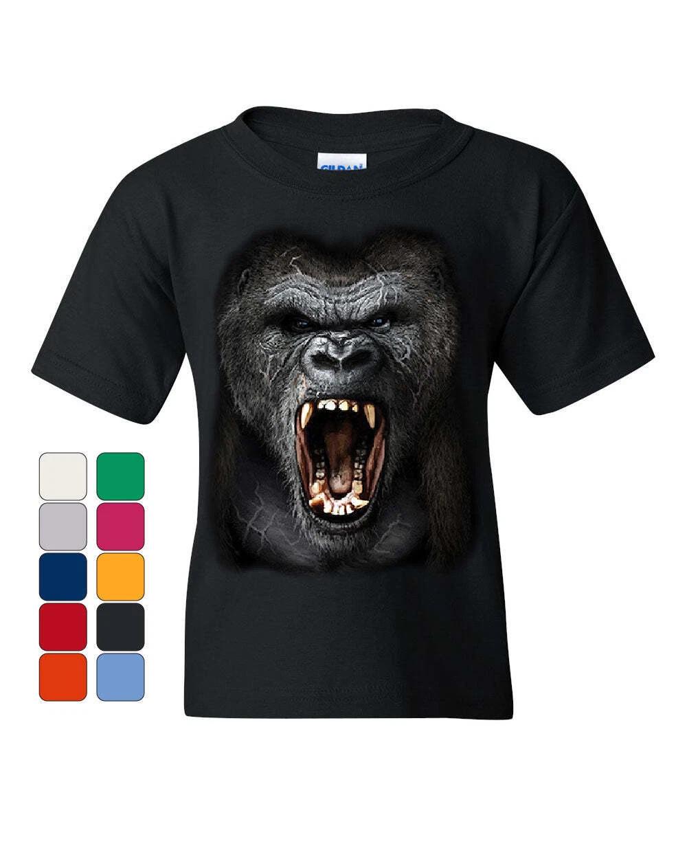 Angry Gorilla Roar Youth kids boys T-Shirt Wild Africa Silverback Great Ape Kids Tee 140