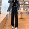Gray High-Waisted Wide-Leg Pants for Women - Spring Plus Size, Drapey Straight Casual Suit
