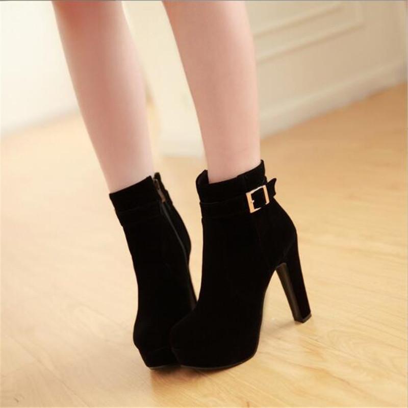 Fashion Ankle Boots Women Platform High Heels Side Zipper Short Boots Female Party Office Shoes Women Thick Plush Snow Boots 43
