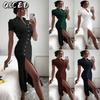 Fashion Summer Spring Solid Color Print Short Sleeve POLO Neck Casual Dresses