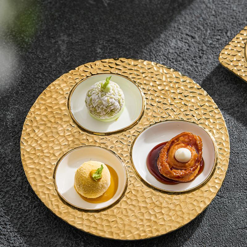 Creative Phnom Penh Ceramic Lattice Western Food Plate Household New el Restaurant Wood Grain Dessert Plate Tableware