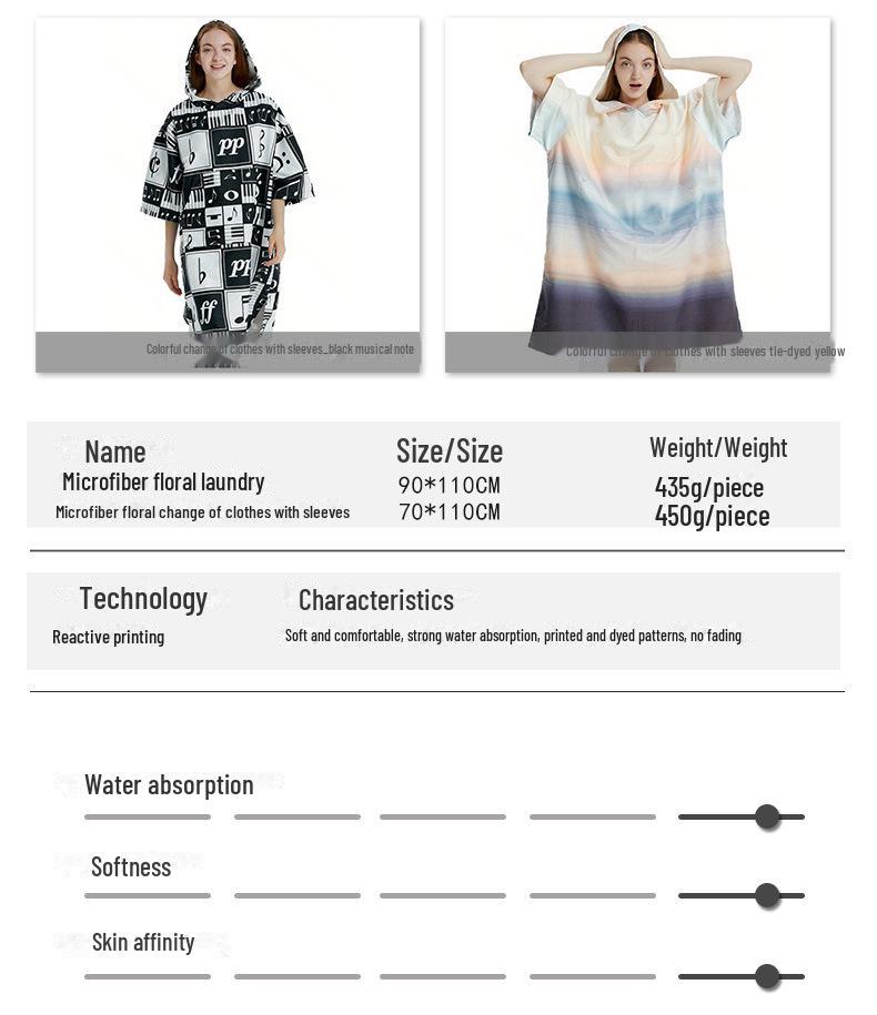 Mehrfarbiger Kapuzen-Schnelltrocknungs-Bademantel Handtuch Umhang für Strand, Pool und Bad