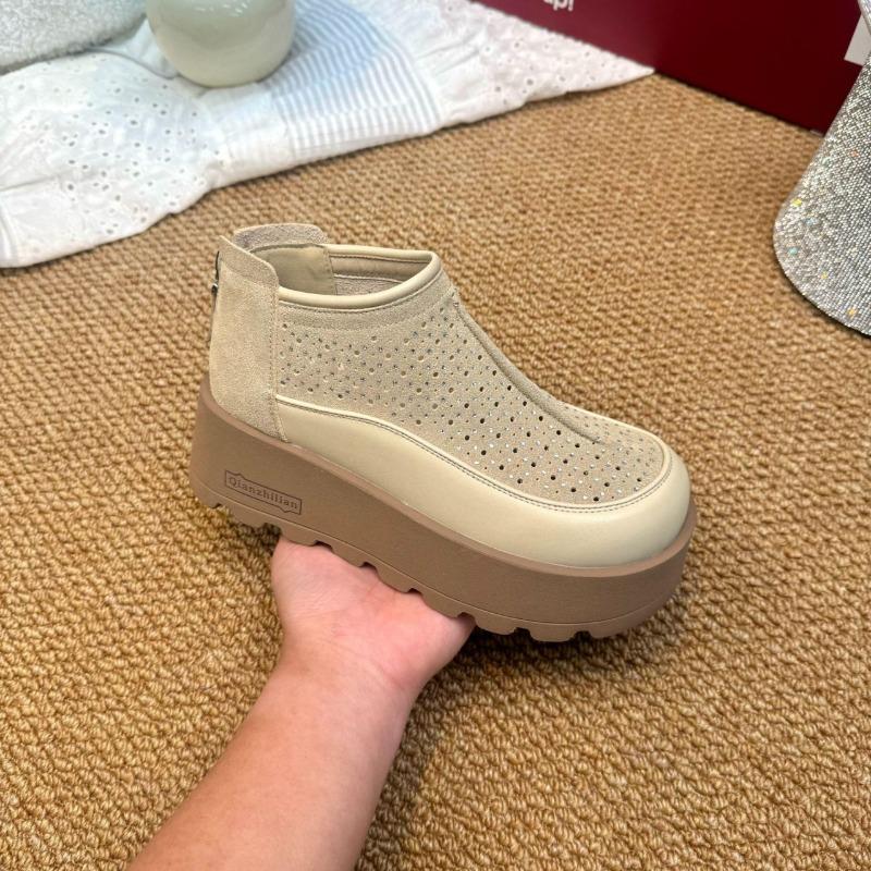 Absatzschuhe Damenmode Runde Spitze Tiefer Ausschnitt Reißverschluss hinten Wasserdichte Plateau-Sohle Weiche Sohlen Rutschfeste Einzelne Schuhe