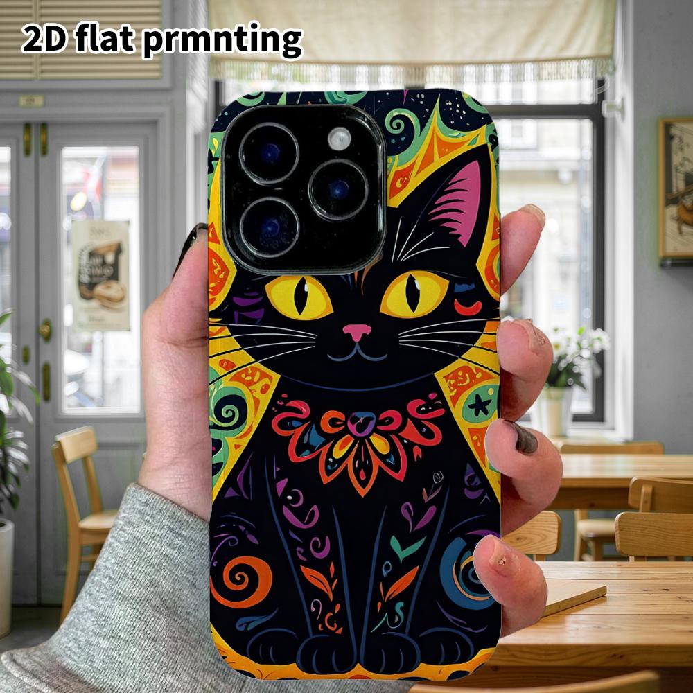 Phone Case: 2D Flat Design Suitable for iPhone 18, 17, 16, 15, 14, 13 Pro Film Protective Case, Couple Style, Patterned Black Cat, Christmas and Hallo