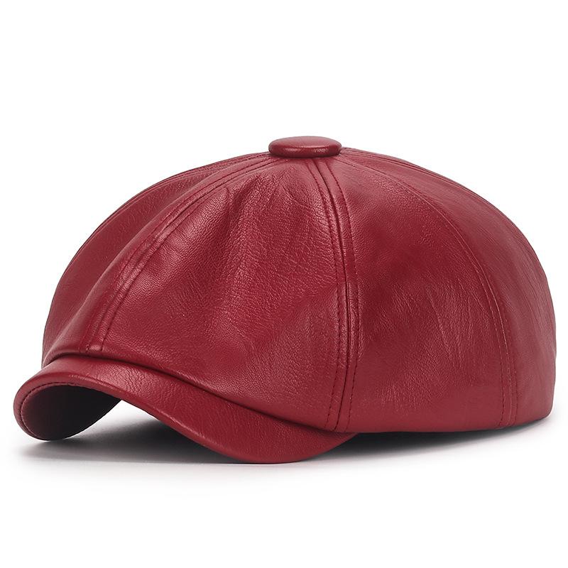 

Мужская и женская винтажная состаренная шляпа-берет из искусственной кожи в британском стиле, кепка с короткими полями, модная универсальная красивая шляпа-утконос в студенческом стиле one size бордовый