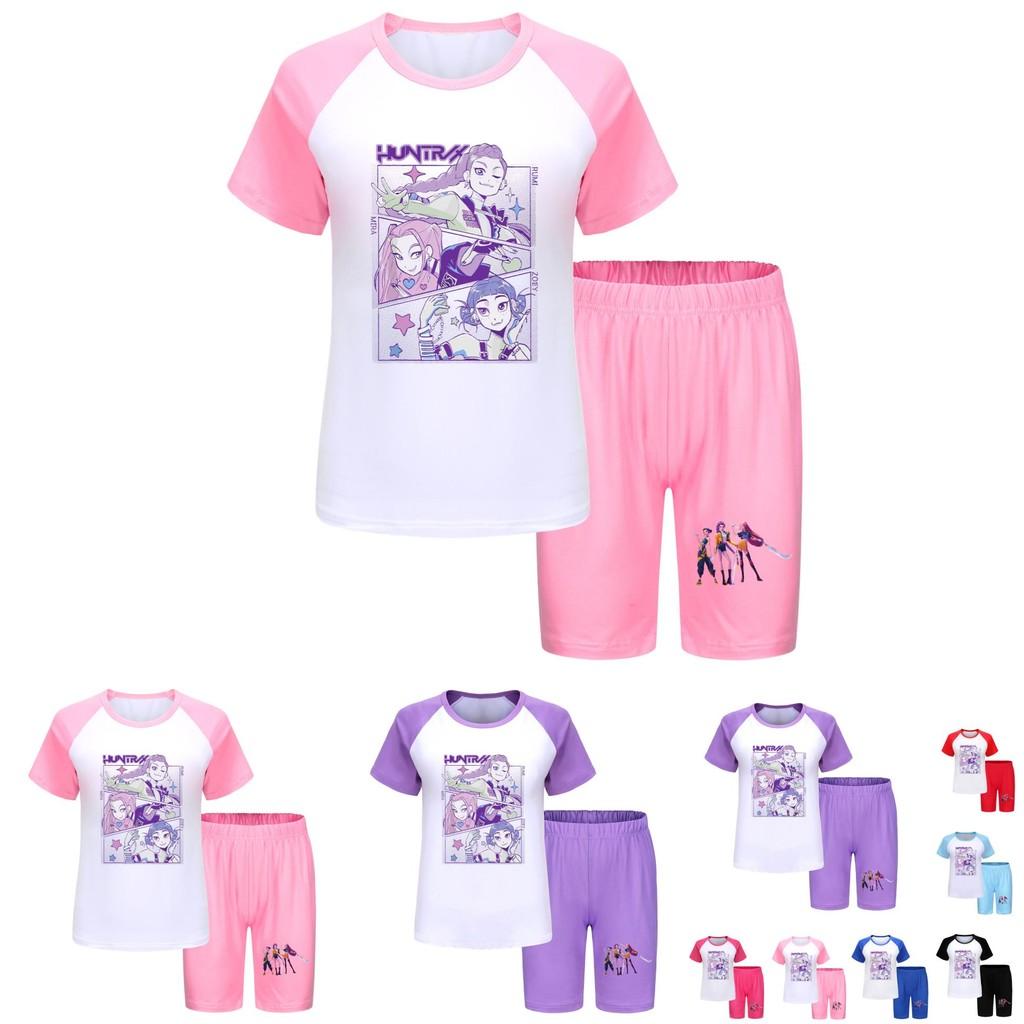 Kpop Demon Hunters Children Summer Sports Set With Cotton Tee And Shorts For Kids