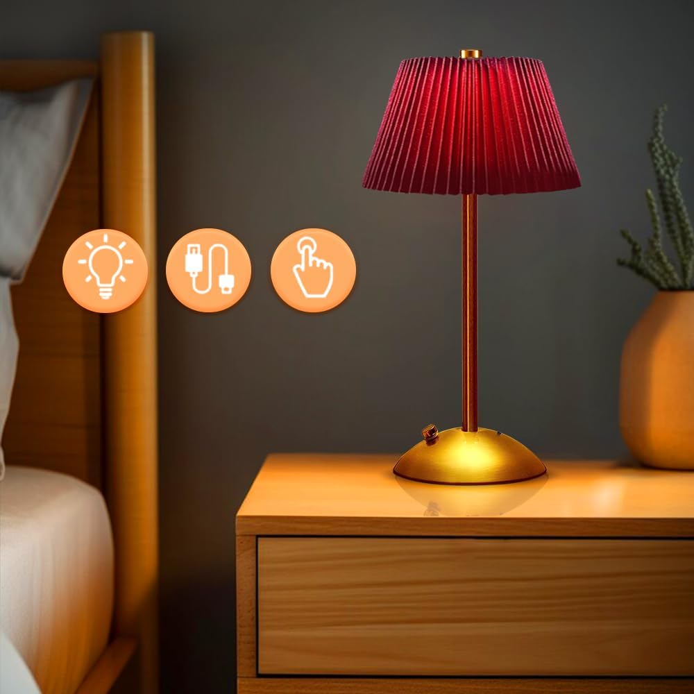 Metal Rechargeable Led Desk Lamp with Fabric Shade Wireless Dimmable Creative Mood Light Portable Touch Ambient Light for Living Room