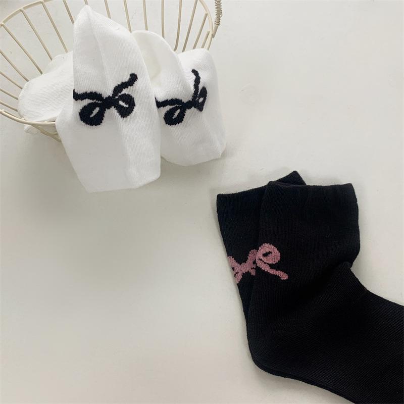Sweet Bow Socks Female Japanese Solid Color Black And White Gray Bow Gentle Girls Versatile Cute Ballet Tube