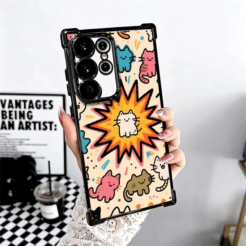 Cartoon Cute Cats Theme Plating Phone Case For Samsung Galaxy S24 S25 FE S26 Edge S23 Ultra S22 S21 Plus S20 Anti-Fall Airabag C